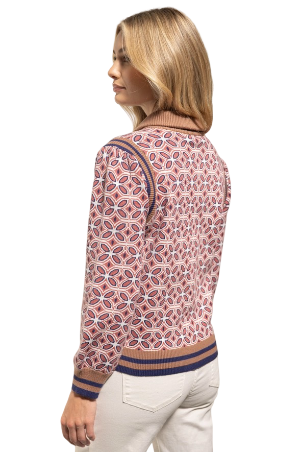 Apparel- VOY High Neck Zipper Contrast Sweater Top