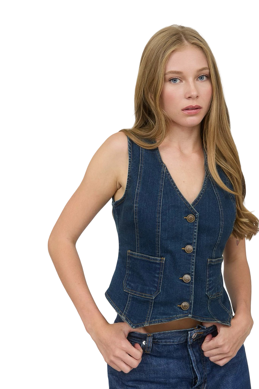 Apparel- The Workshop V Neck Denim Button Down Vest