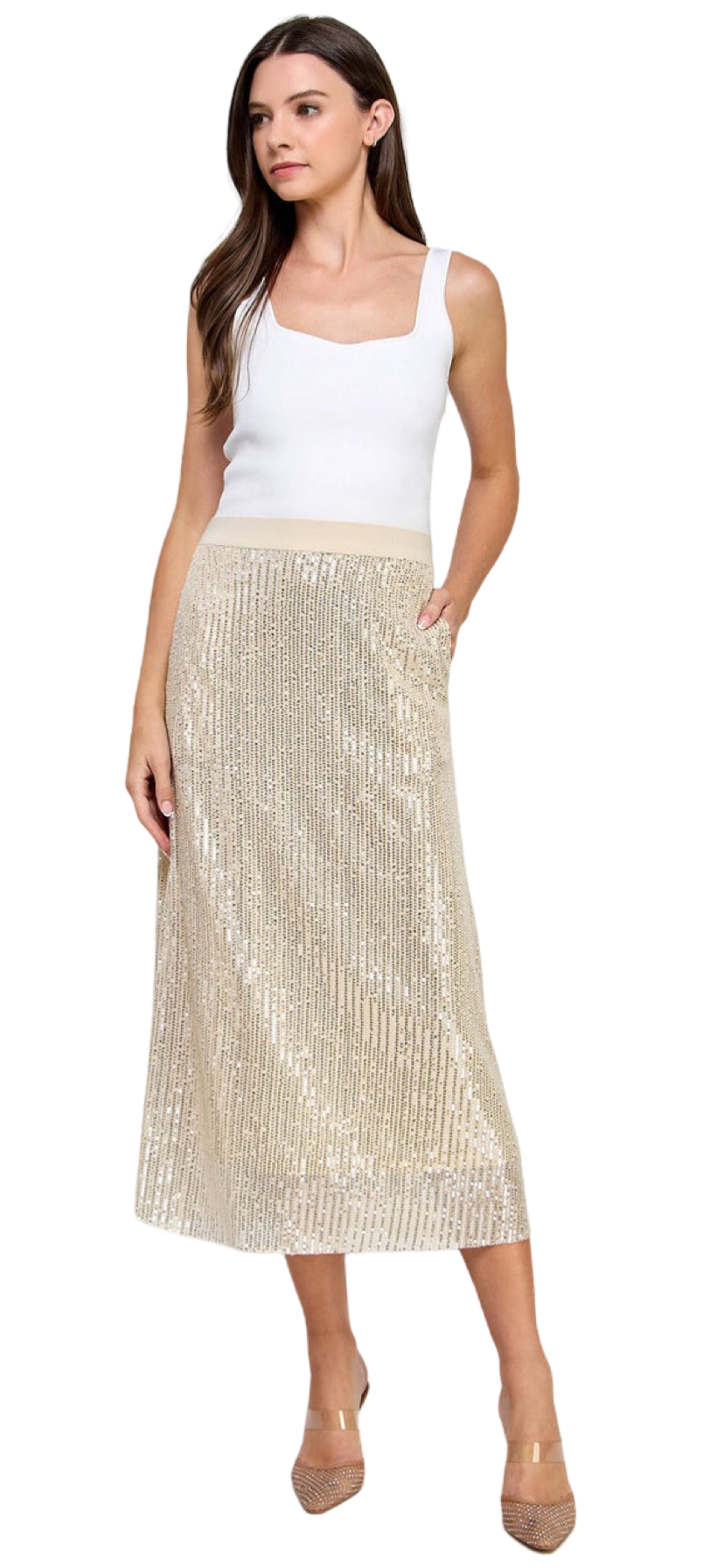 Apparel- Ellison Sequins Midi Skirt