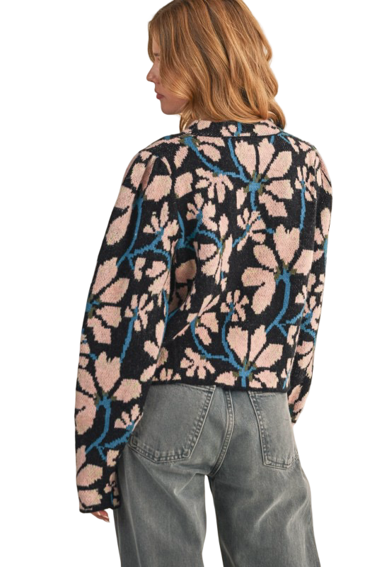Apparel- En Merci Floral Mock Neck Sweater Top