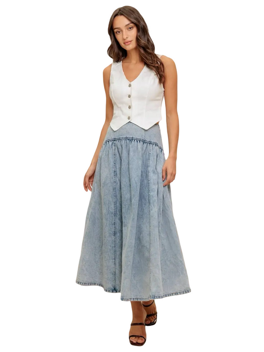 Apparel- Flying Tomato Acid Washed Midi Skirt