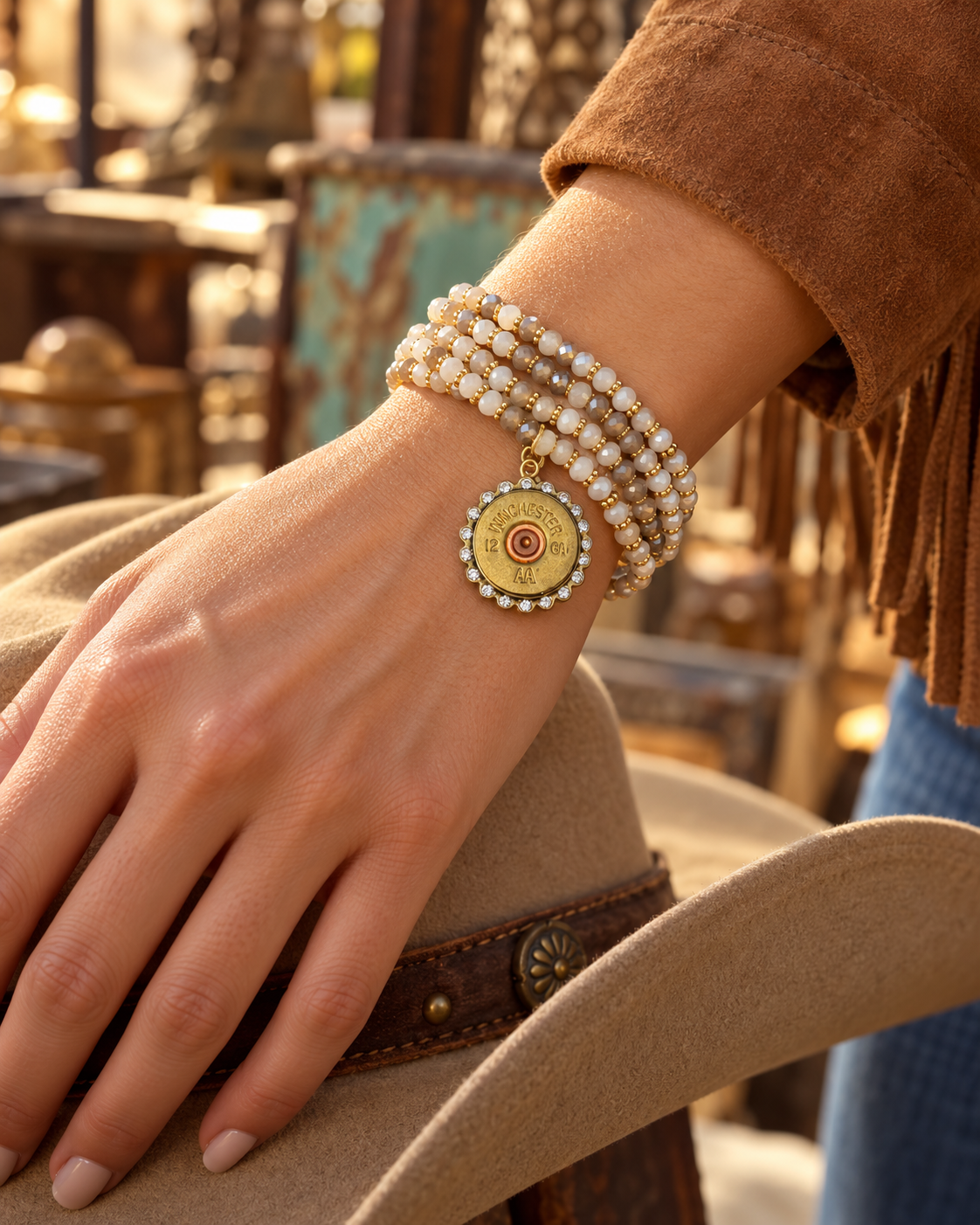 Bracelets- M&E Bling Hand Crafted Shotgun Shell Multi Stretch Bracelet Set