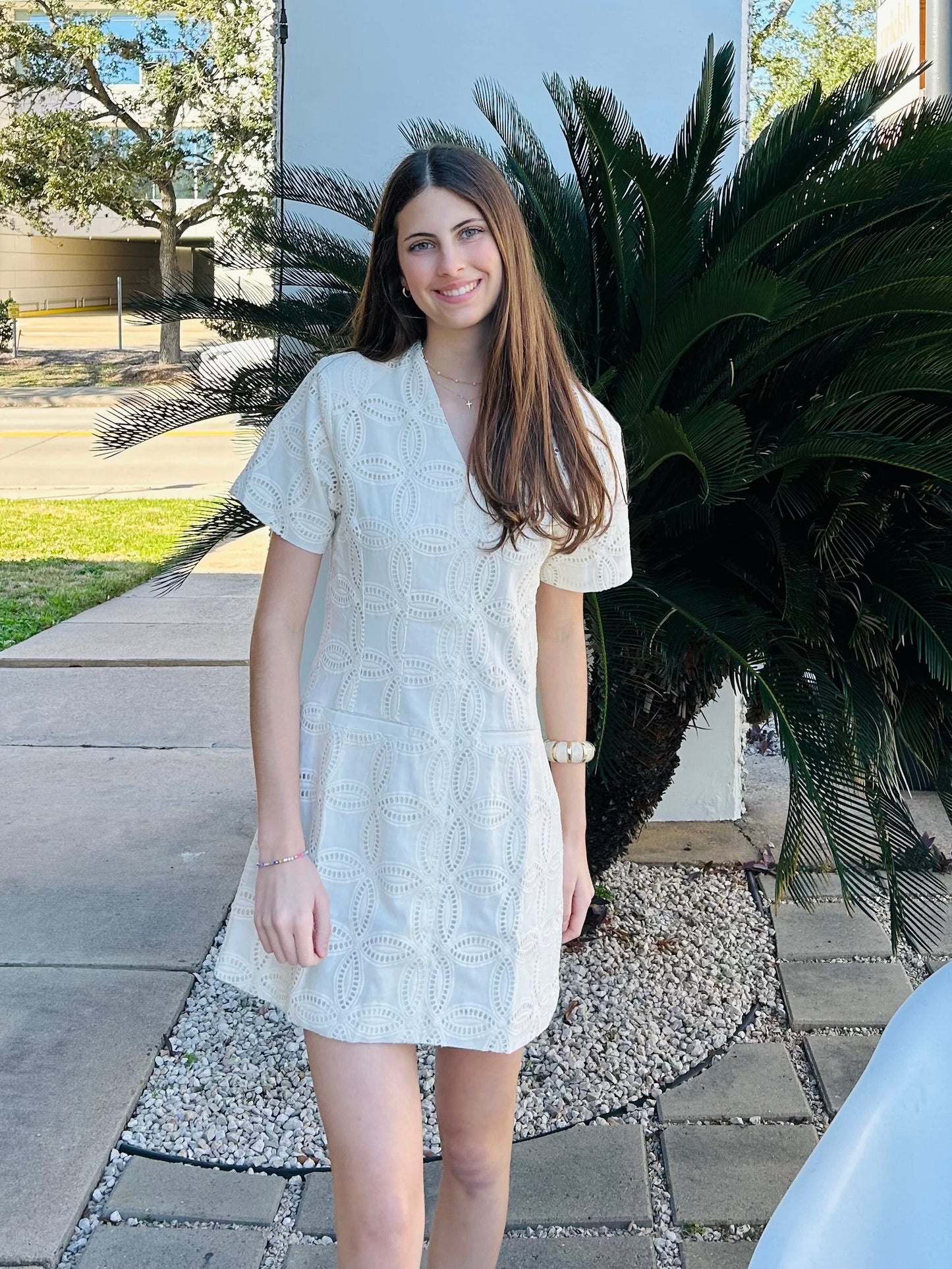 Apparel- Strut and Bolt Cream Embroidered Eyelet Mini Dress