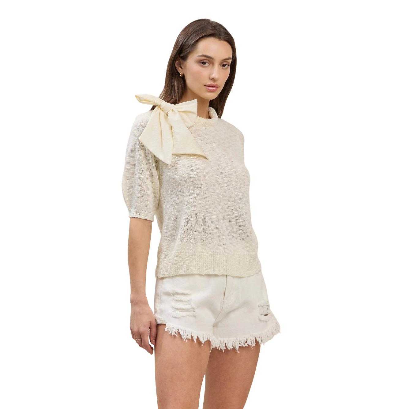 Apparel- Able Bow Detail Short Sleeve Sweater