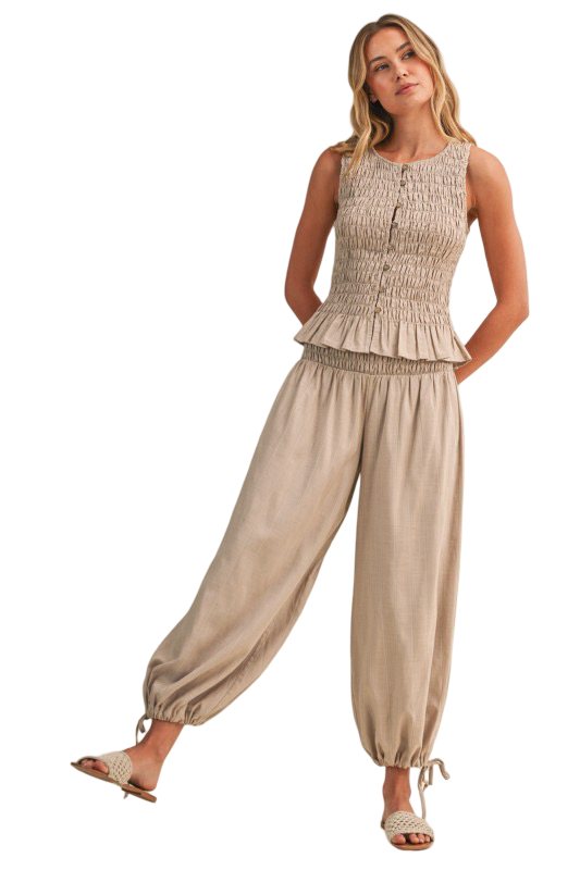 Klesis Button Front Smocked Top with Pants Set