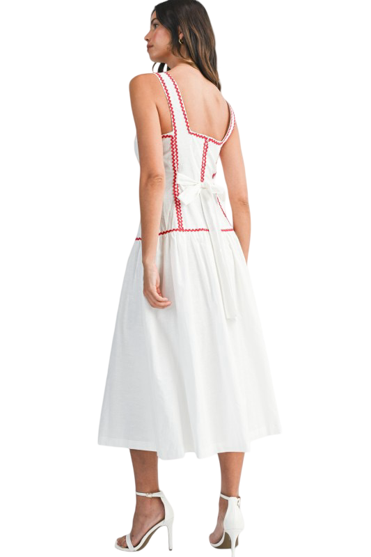 Apparel- Mable Square Neck Ric Rack Midi Dress