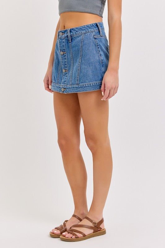 Apparel- Cello Button Front Mini Skirt Skort