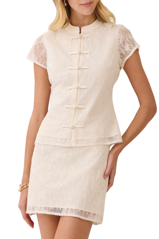 TCEC Sequin Floral Lace Mini Skirt