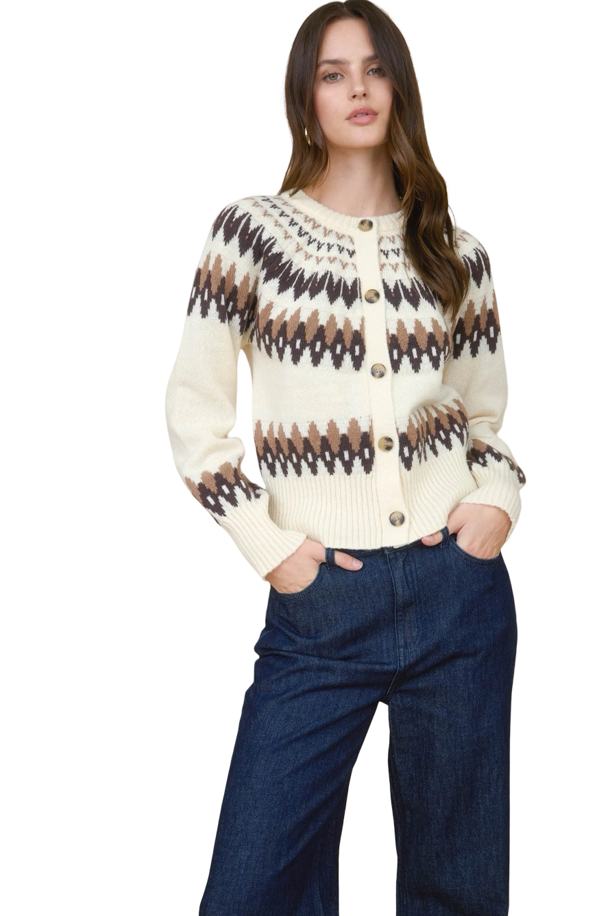 Apparel- The Workshop Fair Isle Button Down  Cardigan Top