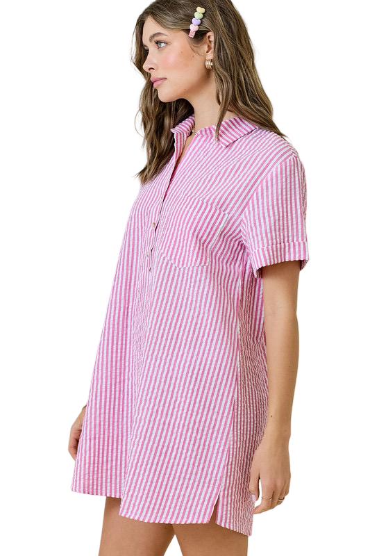 Day+Moon Seersucker Shirt Style Mini Dress