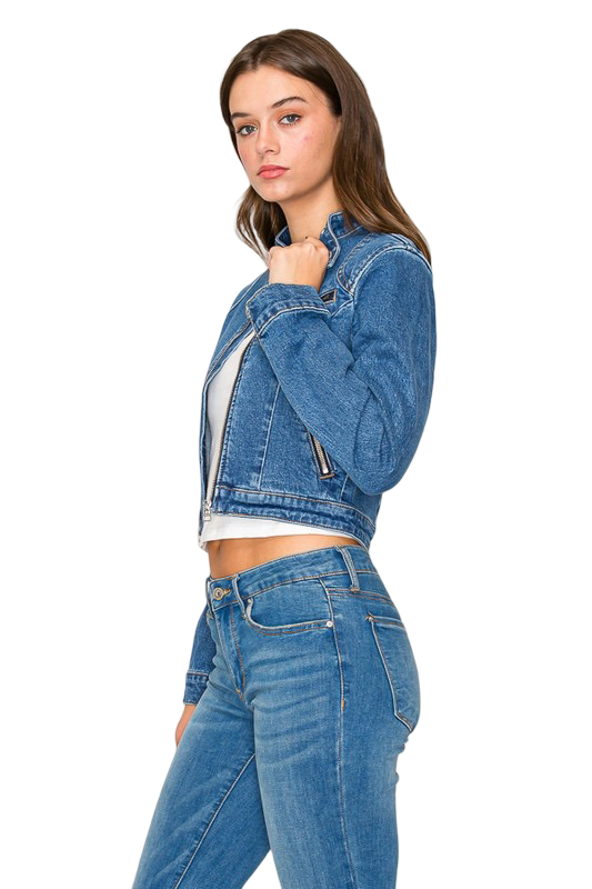 Apparel-Curds & Whey Denim Zip Pocket Biker Jacket
