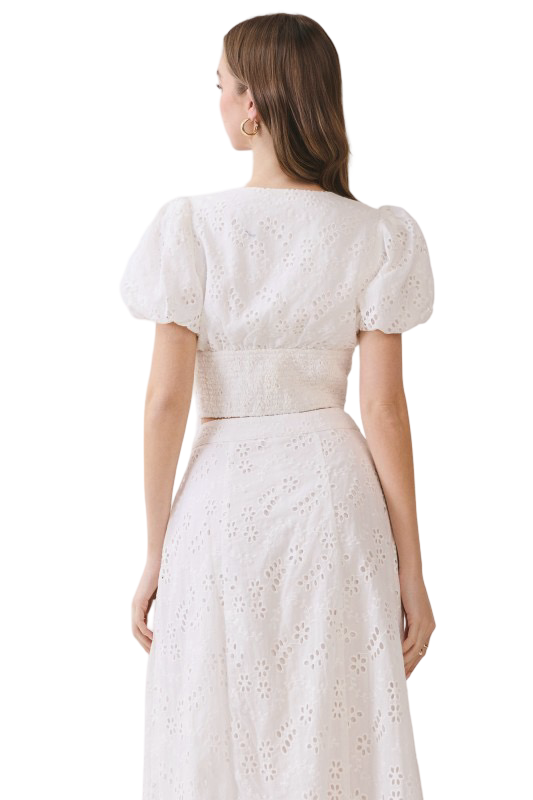 TCEC Eyelet Puffed Sleeve  Crop Top