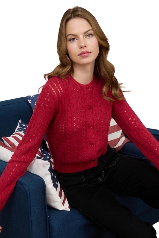 Apparel- The Workshop Cable Knit Long Sleeve Button Down Cardigan Top