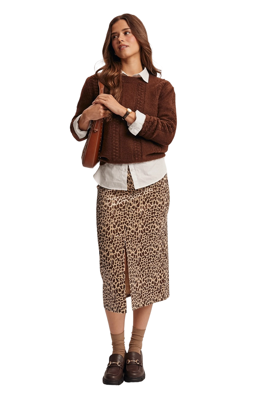 Apparel- Forte Leopard Print Satin Midi Skirt
