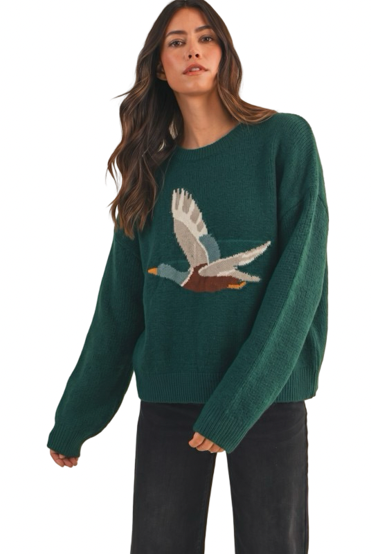 Anniewear Mallard Duck Printed Jacquard Loose Fit Sweater Top