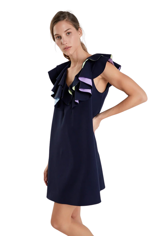 Apparel- English Factory Multi Color Contrast Mini Dress