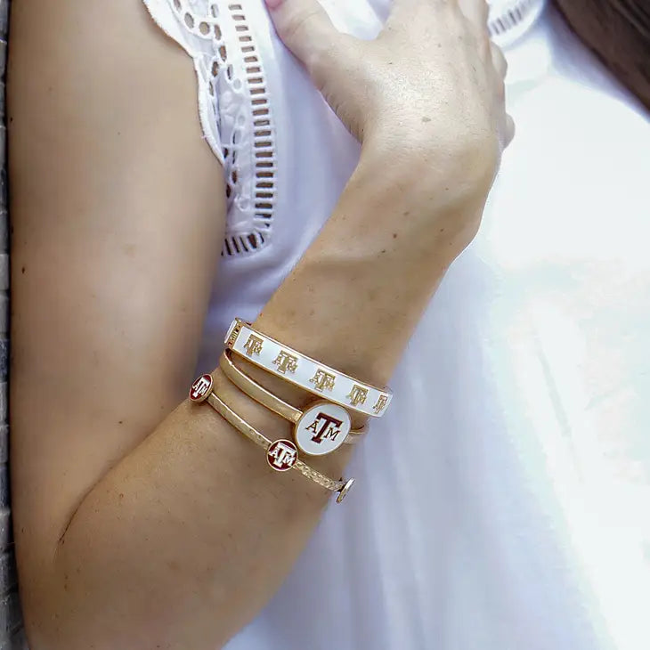 Bracelets- Canvas Game Day Texas A&M Logo Enamel Bangle in Worn Gold