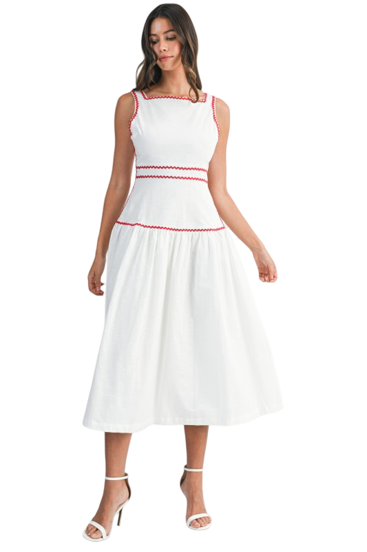 Apparel- Mable Square Neck Ric Rack Midi Dress