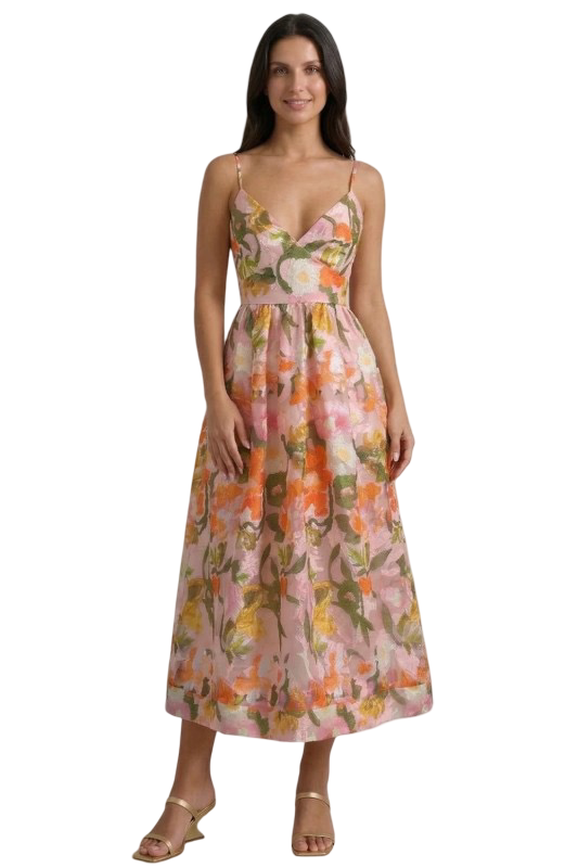 B. Right V Neck Smocked Midi Dress