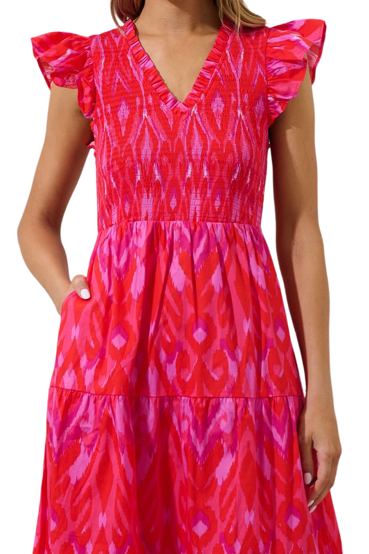 Apparel- Sugarlips Blevin Ikat Smocked Tiered Dress