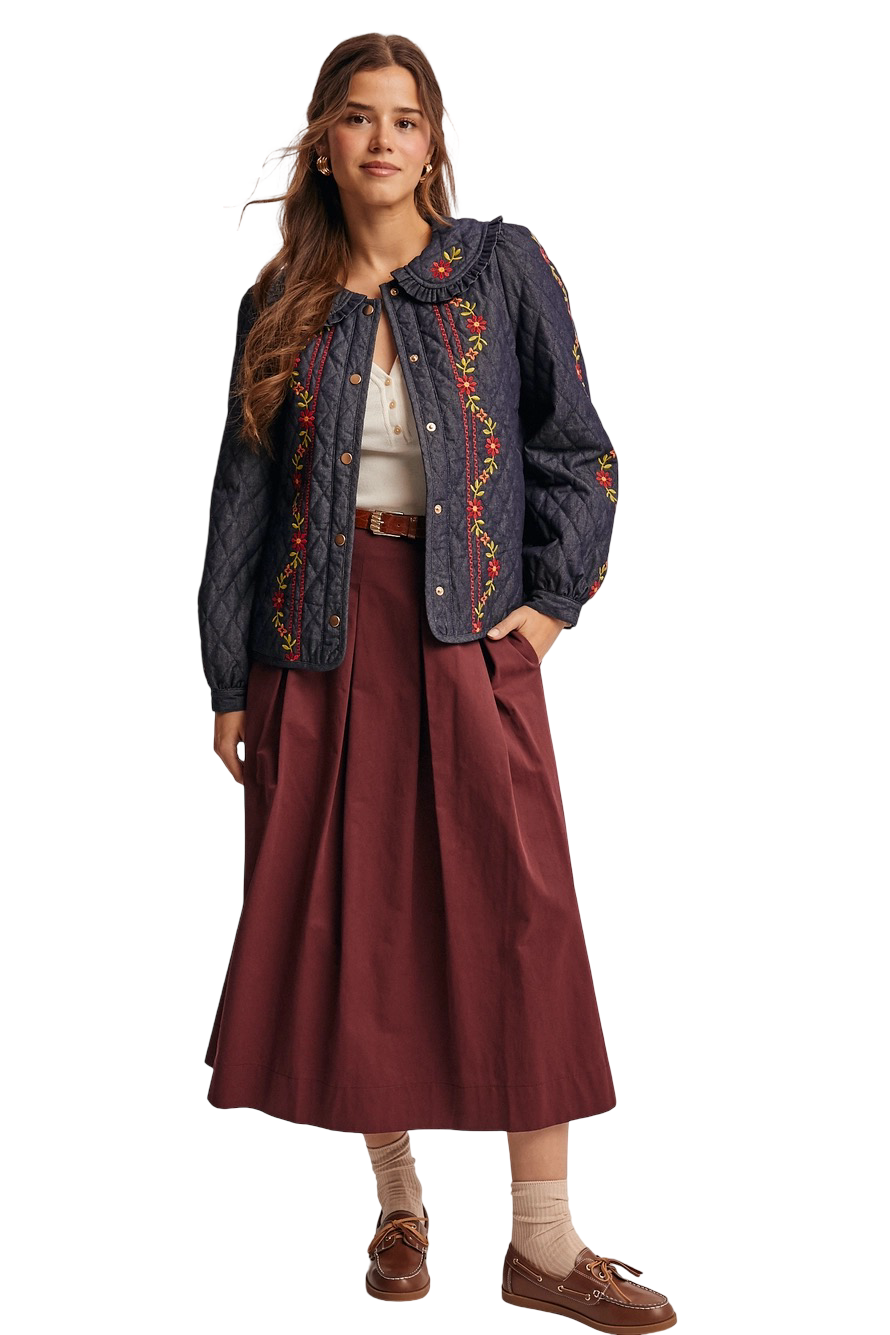 Apparel- Forte Quilted Embroidered Jacket Top