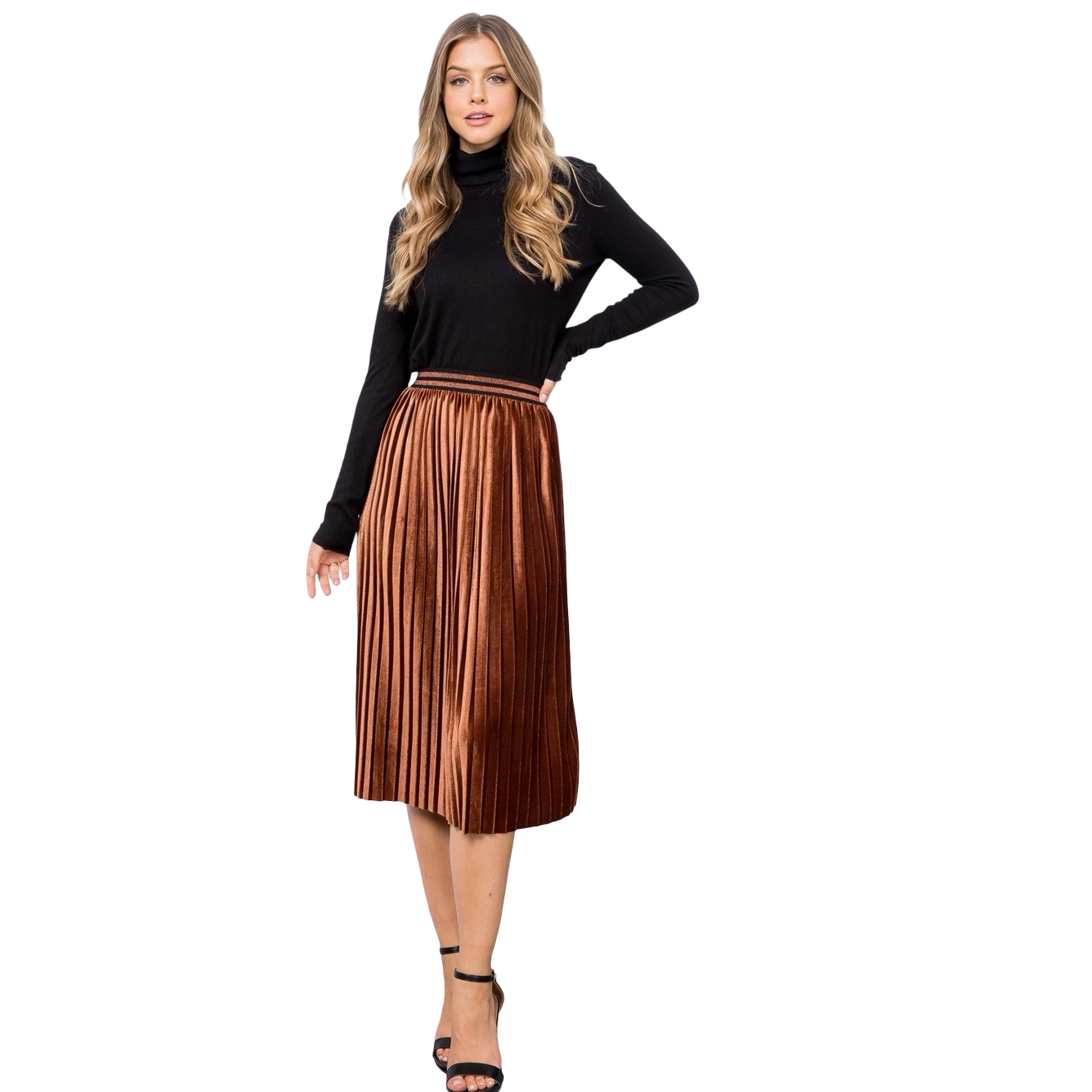 Apparel- THML Velvet Pleated Midi Skirt
