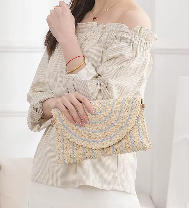 Striped Straw Summer Clutch/ Crossbody
