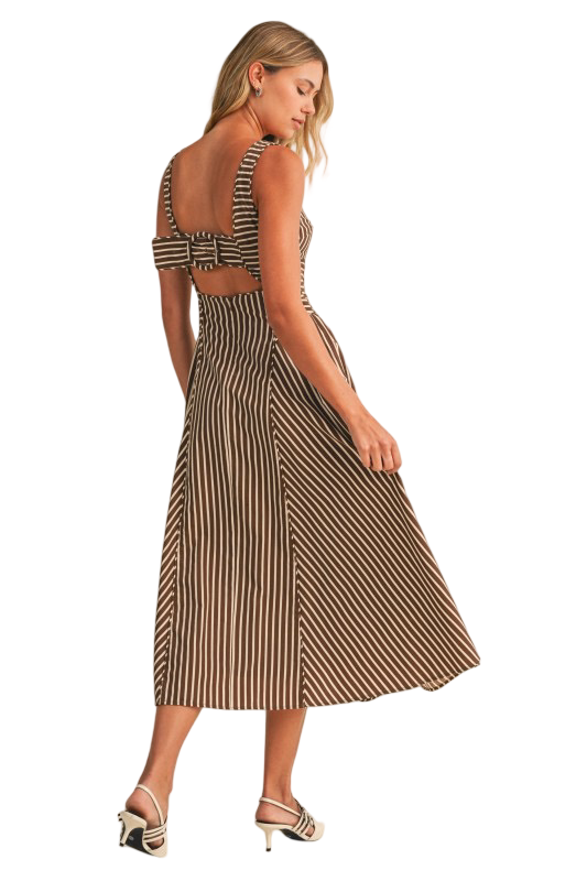 Klesis Striped Back Buckle Detail Midi Dress