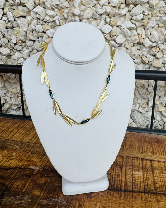 Necklaces- Kalliope Open Leaf and Crystal Necklace