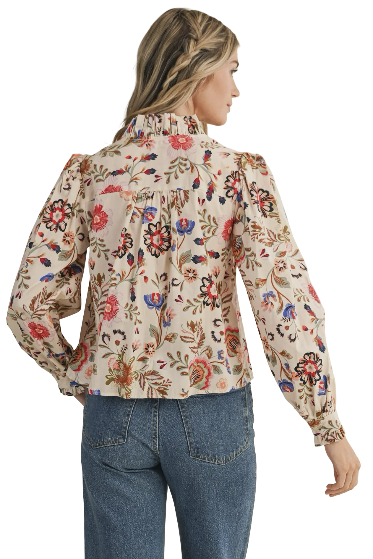 Apparel- En Merci Floral Print Ruffled Button Down Top