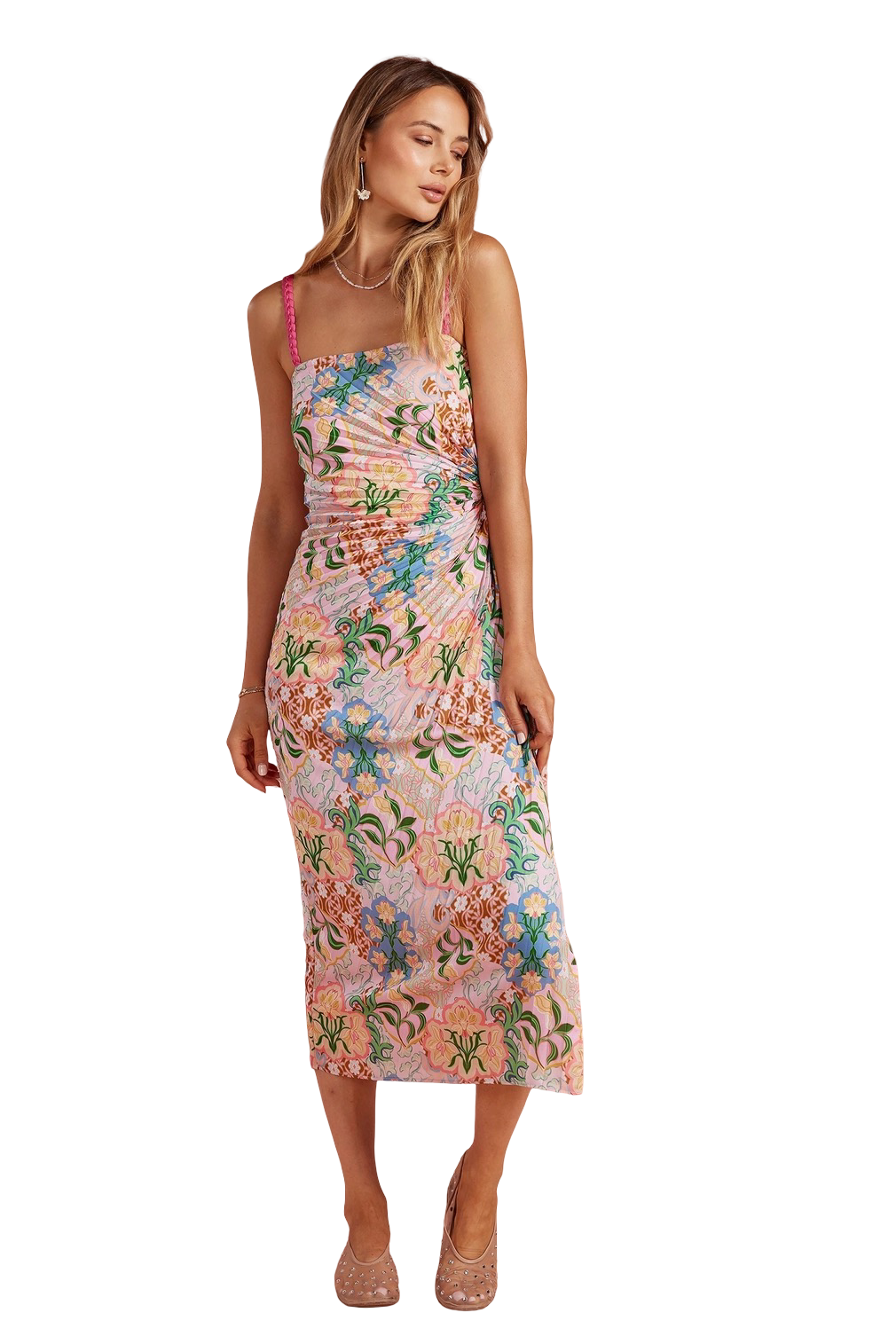 Apparel- Strut and Bolt Garden Party Pleated Satin Midi Dress