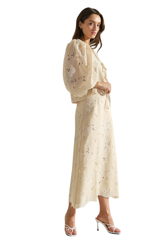 Apparel- Able Floral Eyelet Embroidered Skirt