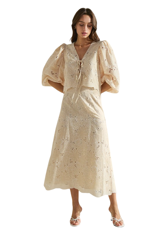 Apparel- Able Floral Eyelet Embroidered Skirt