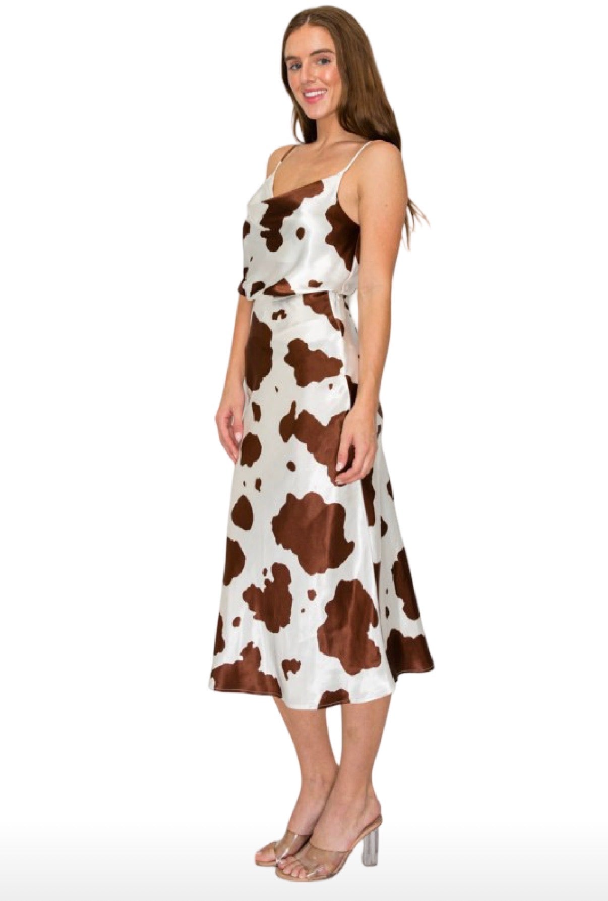 DNA Couture Satin Animal Print Cowl Neck Tank Top