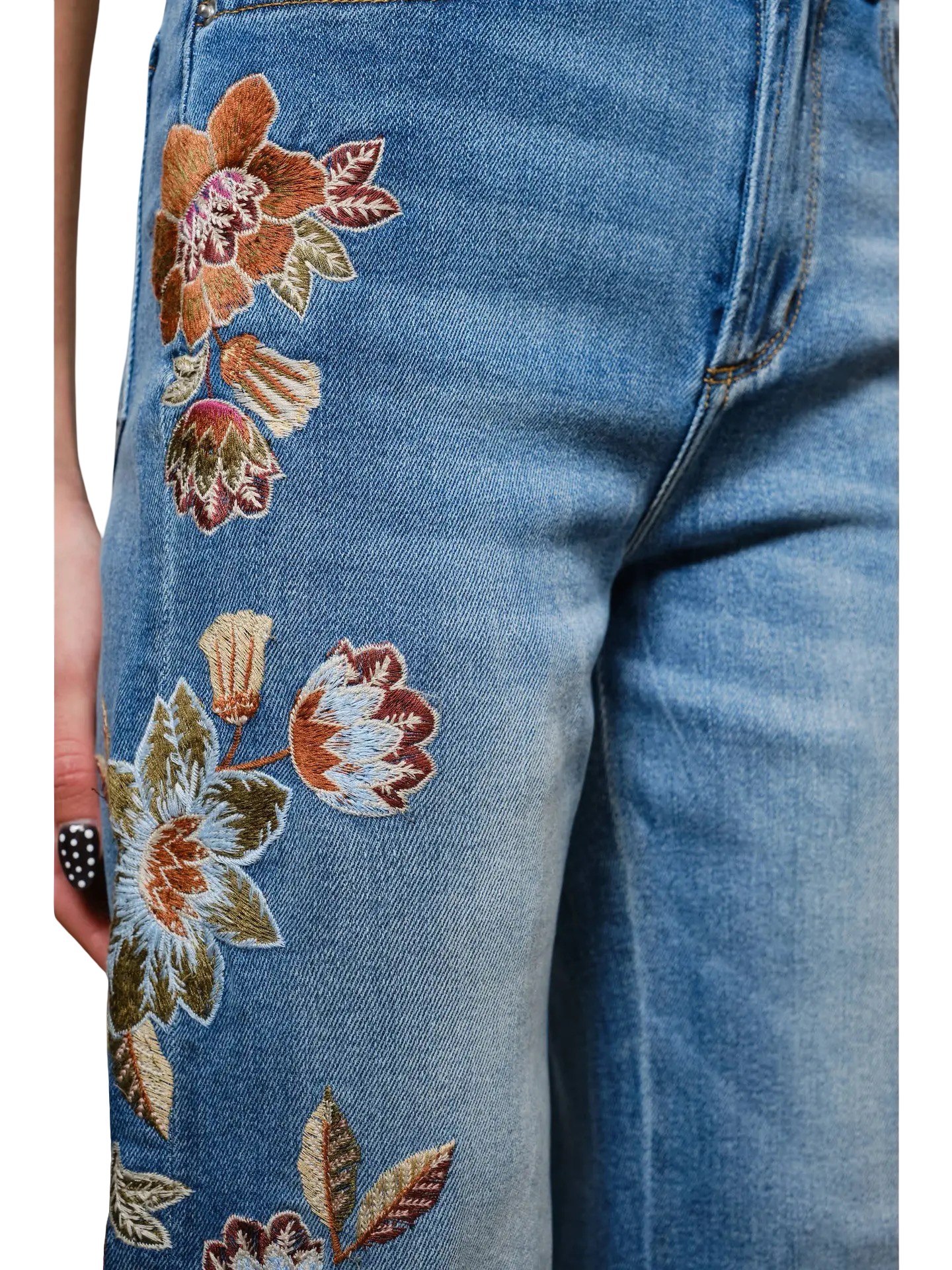 Apparel- Blue B. Embroidered Wide Leg Jeans