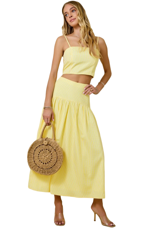 Day+Moon Gingham Flared Maxi Skirt