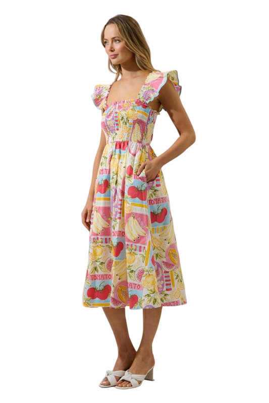 Sugarlips Urbina Smocked Midi Dress Farmers Market
