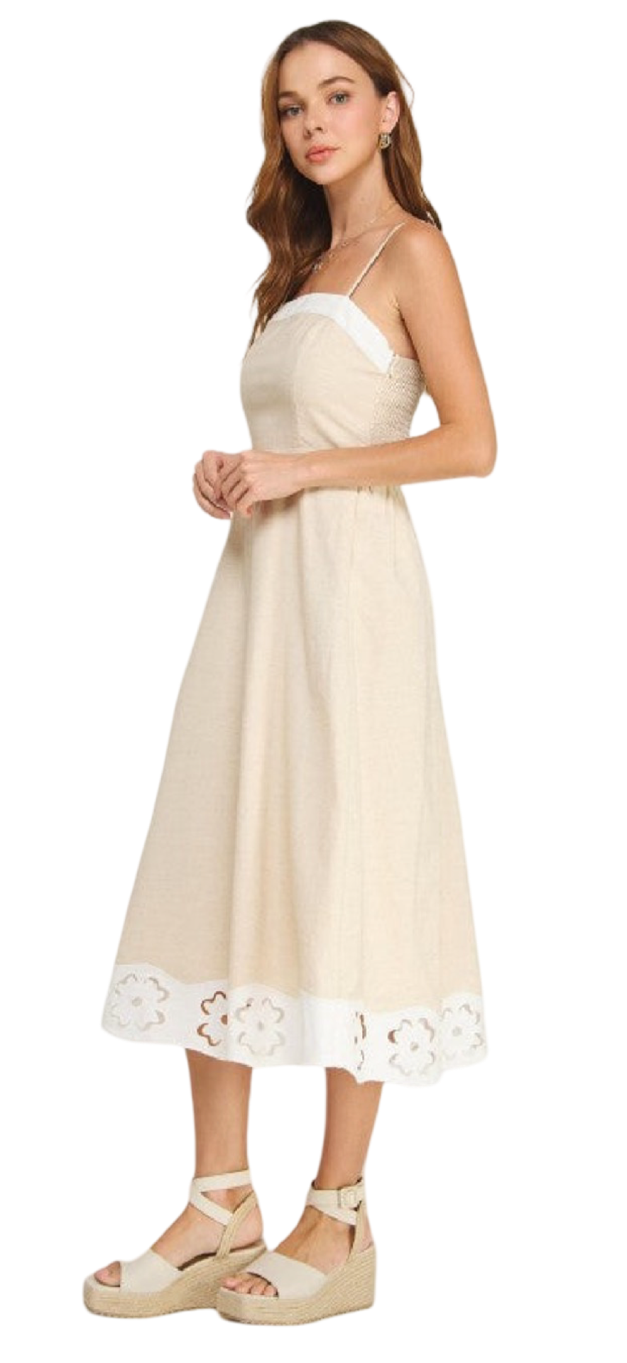 Strut and Bolt Flower Cut Out Linen Midi Dress