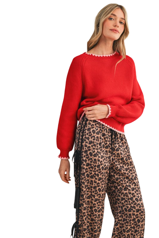 Apparel- En Merci Contrast Stitch Long Sleeve Sweater Top