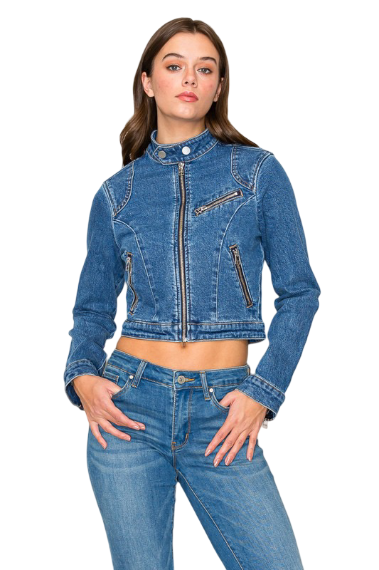 Apparel-Curds & Whey Denim Zip Pocket Biker Jacket