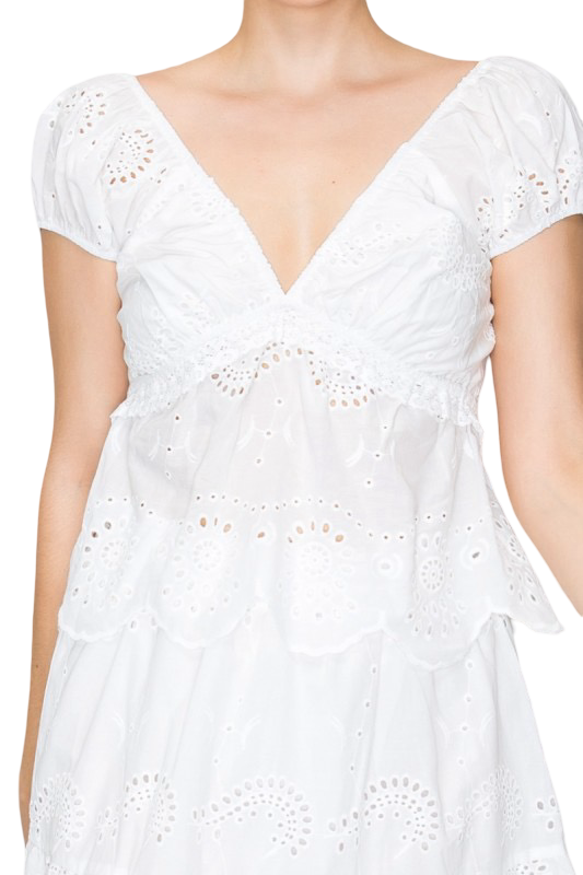 Haute Monde V Neck Eyelet Ruffled Top