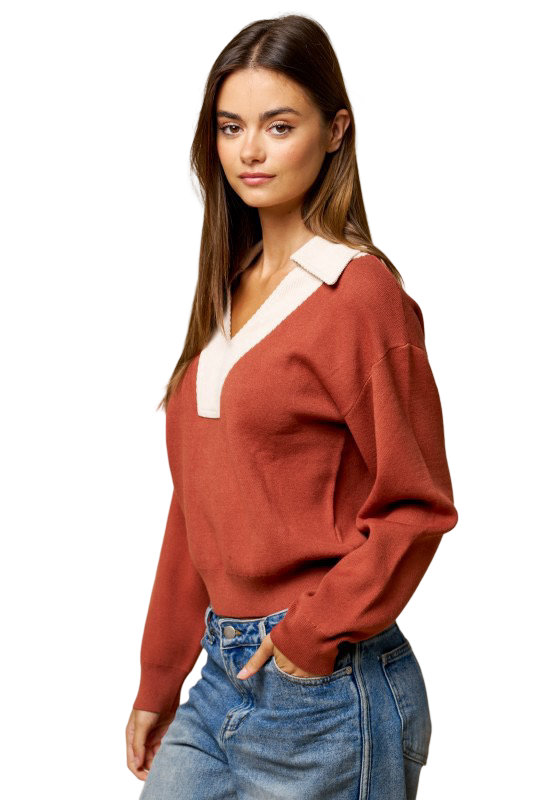 LALAVON Top de Suéter de Mezclilla con Cuello