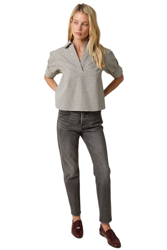 Olivaceous Charis Puff Sleeve Gingham Blouse Top