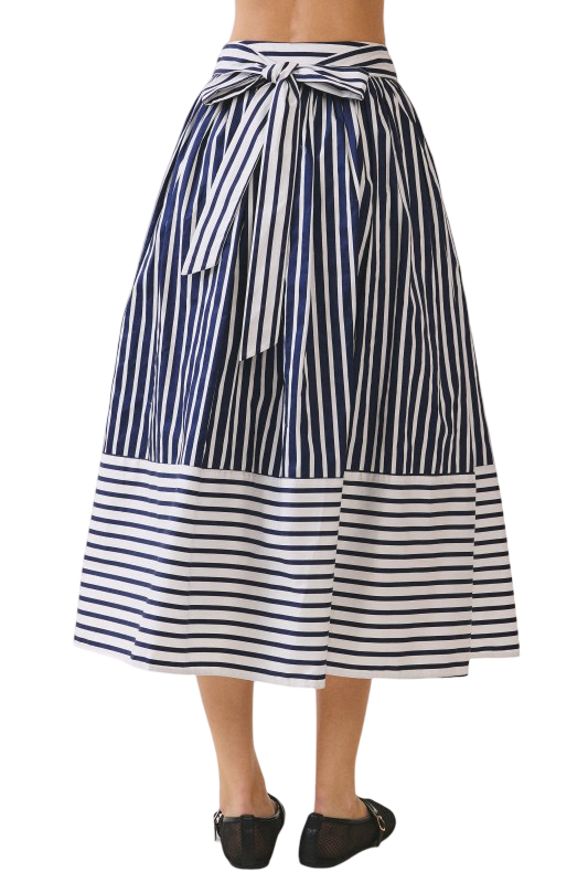 Apparel- TCEC Striped Self Tie  Midi Skirt