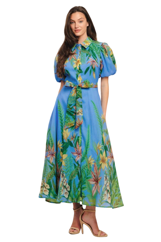 Flying Tomato Floral Puffed Sleeve Midi Dress