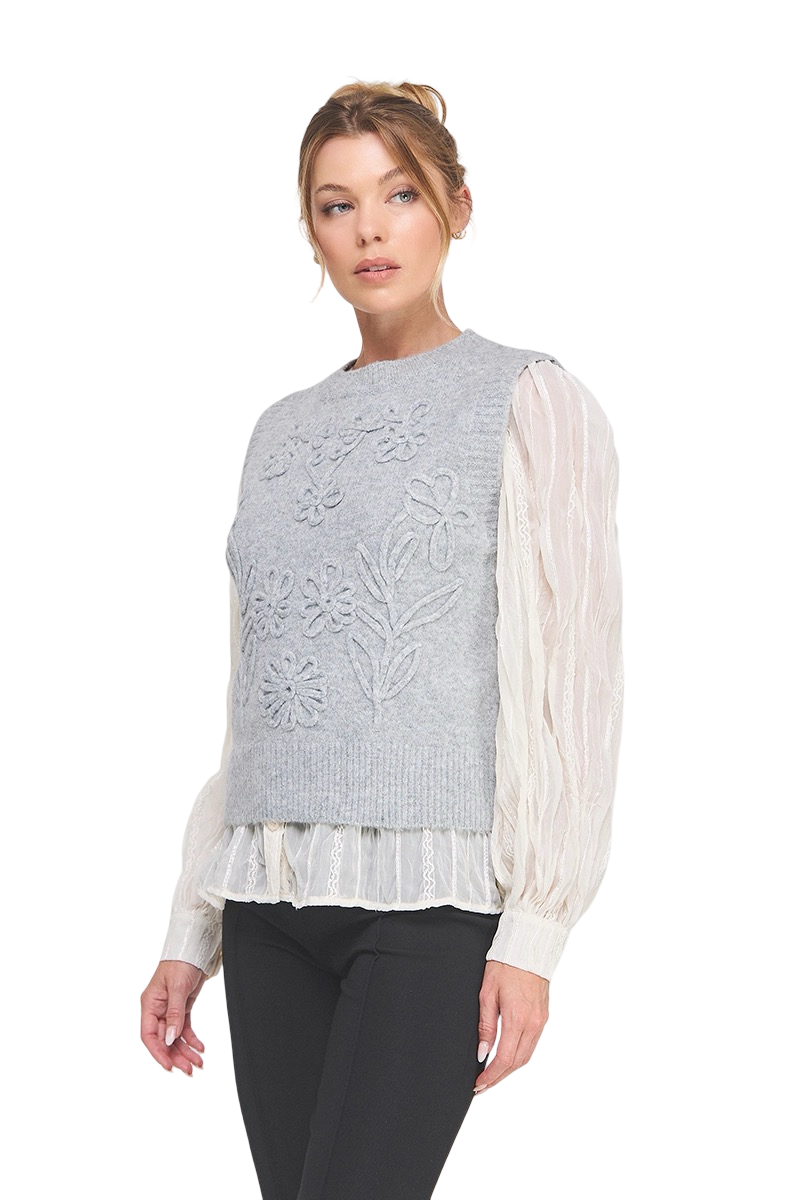 Apparel-Allie Rose Floral Embroidery Sweater Vest Top