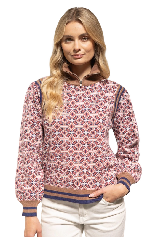 Apparel- VOY High Neck Zipper Contrast Sweater Top