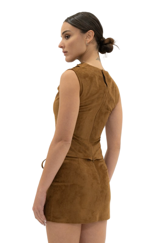 Fore Collection Cowl Neck Suede Sleeveless Top
