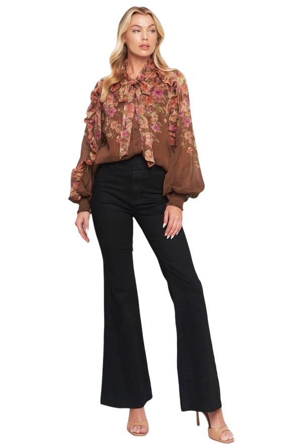 Apparel- Flying Tomato Tie Front Floral Woven Top