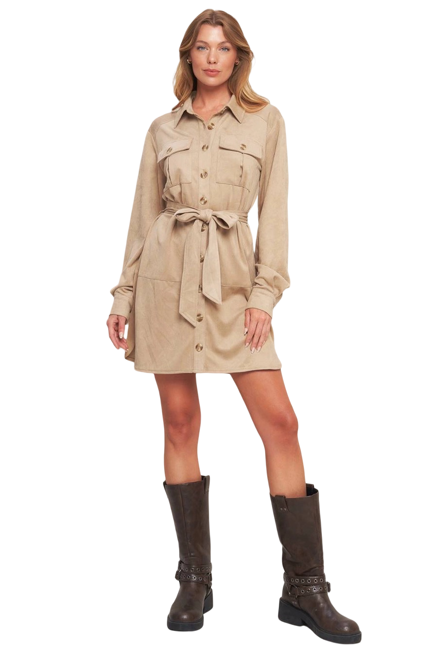 Apparel- Flying Tomato Faux Suede Shirt Mini Dress